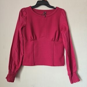 Anthropologie Pink Puff Sleeve Smocked Blouse